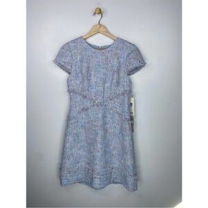 Eliza J Blue Tweed Fringe Short Women's Dress In Blue Size 4